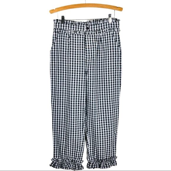 Pants - NWY Woman black white check gingham cottagecore cropped ruffle hem pants medium